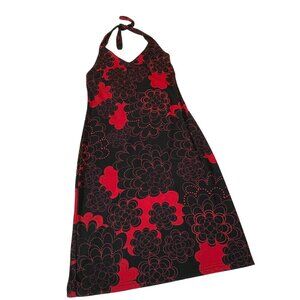 Vintage Mossimo Halter Dress In Red & Black Floral Print XS 100% Polyester